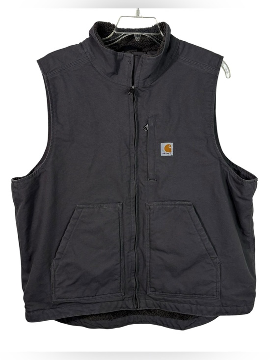 Carhartt Other - Carhartt Loose Fit Gray Canvas Full Zip Sherpa Lined Sleeveless Jacket Vest XL